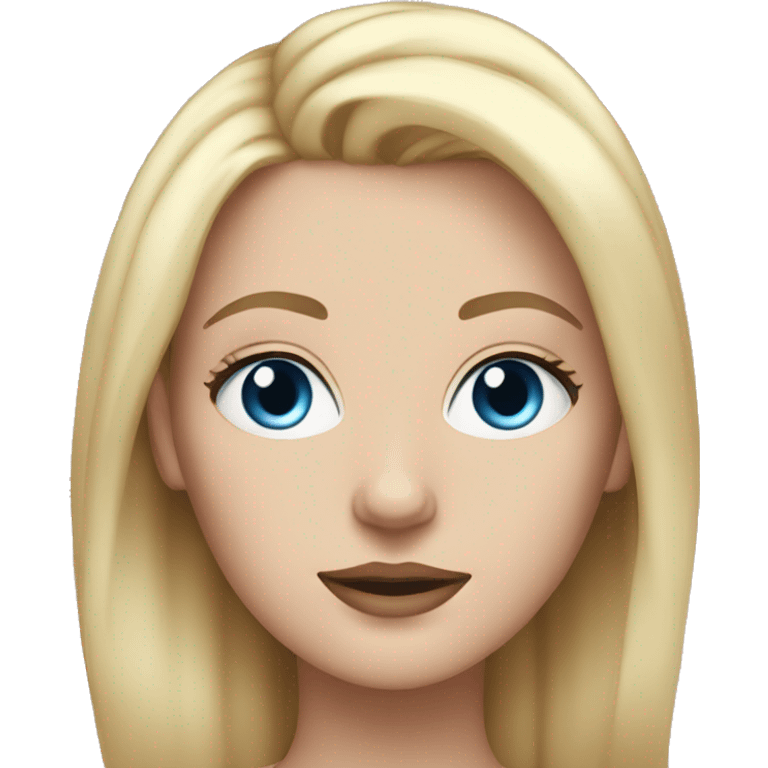 white woman blue eyes long blond hair. blonde eyebrows pink lip emoji