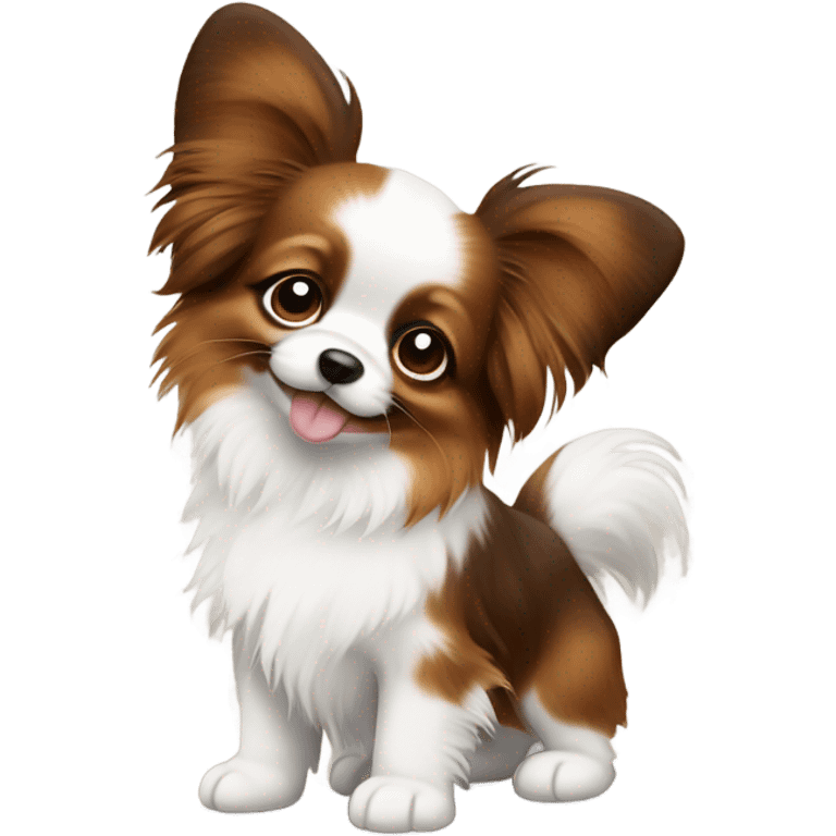 Cute papillon puppy brown and white  emoji