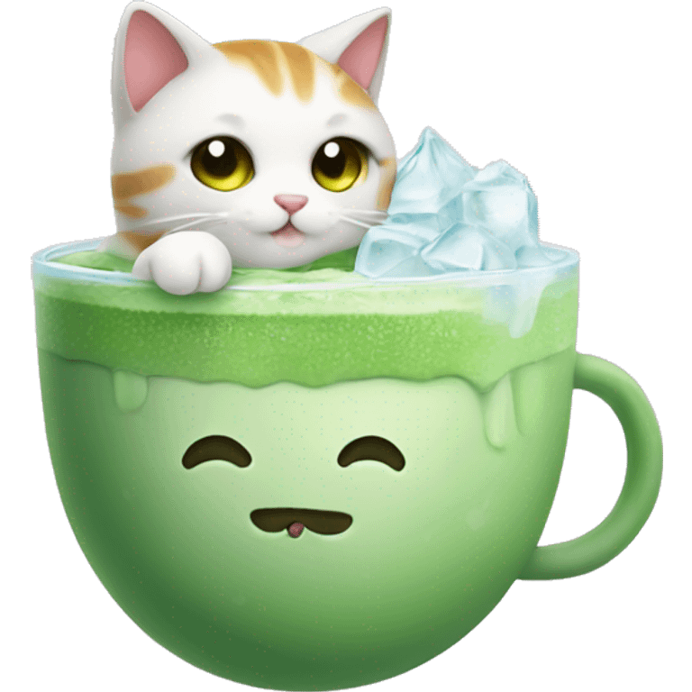 Cute cat holding iced matcha  emoji