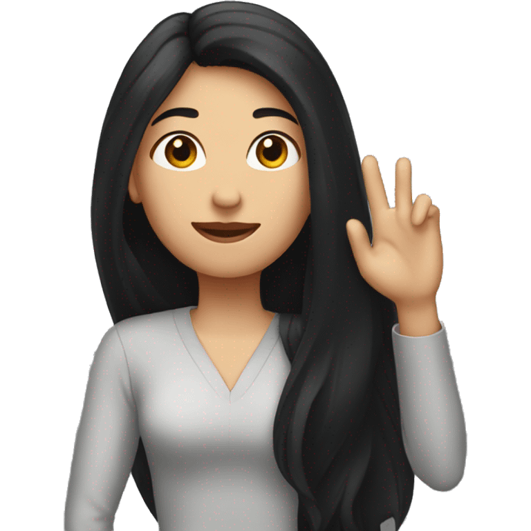 a woman with long black hair with one hand raised emoji