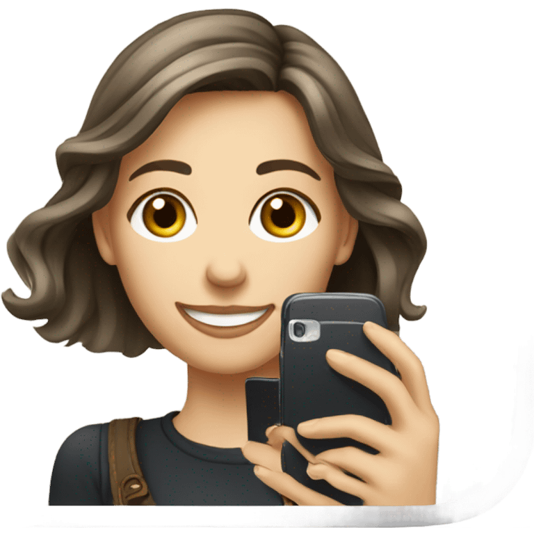 young european tourist takes pictures with her cell phone emoji