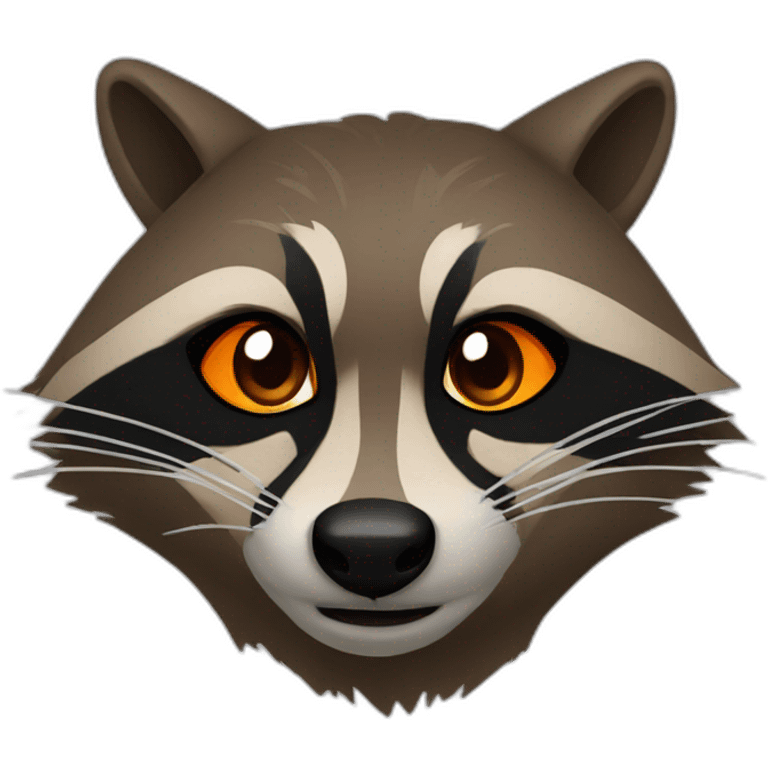 brown raccoon with orange eyes and a dark green hood that is crying emoji