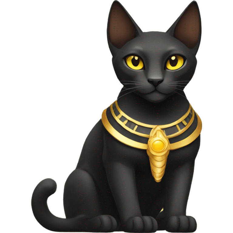 Black godly ethereal majestic Egyptian Cat. Golden Anubis-Rings and yellow markings. Full body emoji