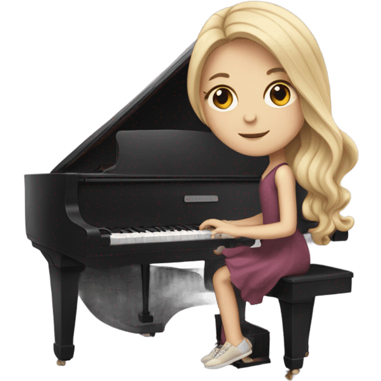 white girl with long hair and dress playing piano emoji