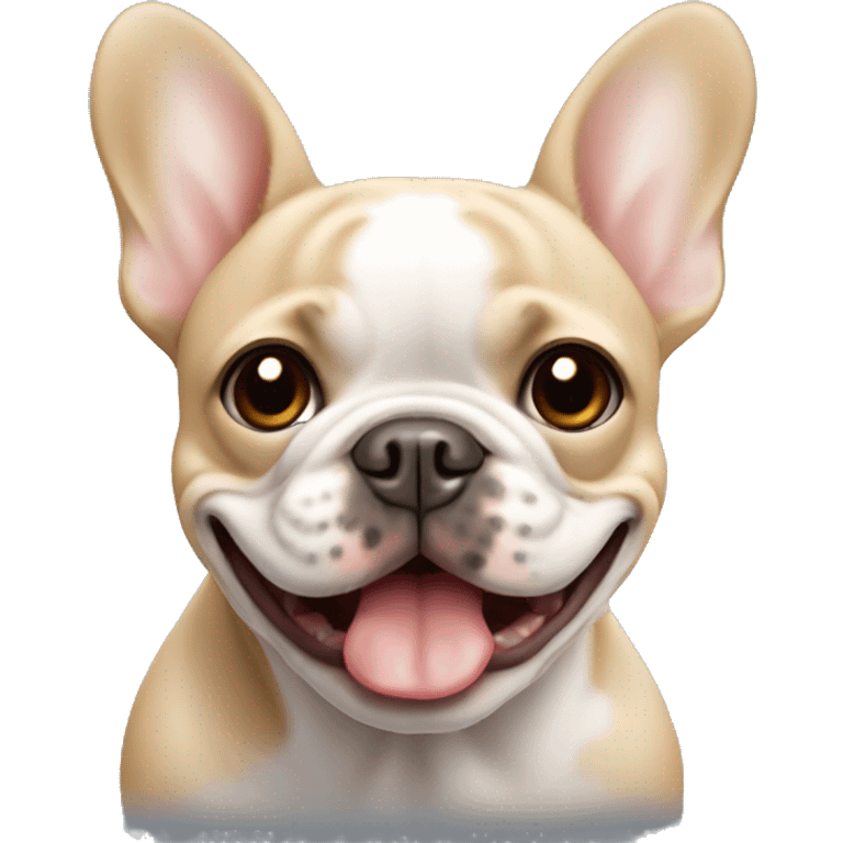 happy face beige french bulldog with white center face with a mole on the right ear emoji