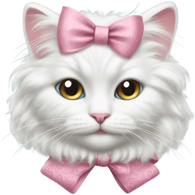 Fluffy white cat vintage rococo with pink bow emoji