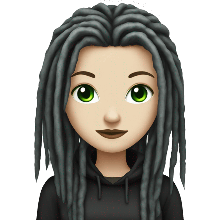 White girl, anonymous, cyberpunk black dreadlocks, green eyes  emoji