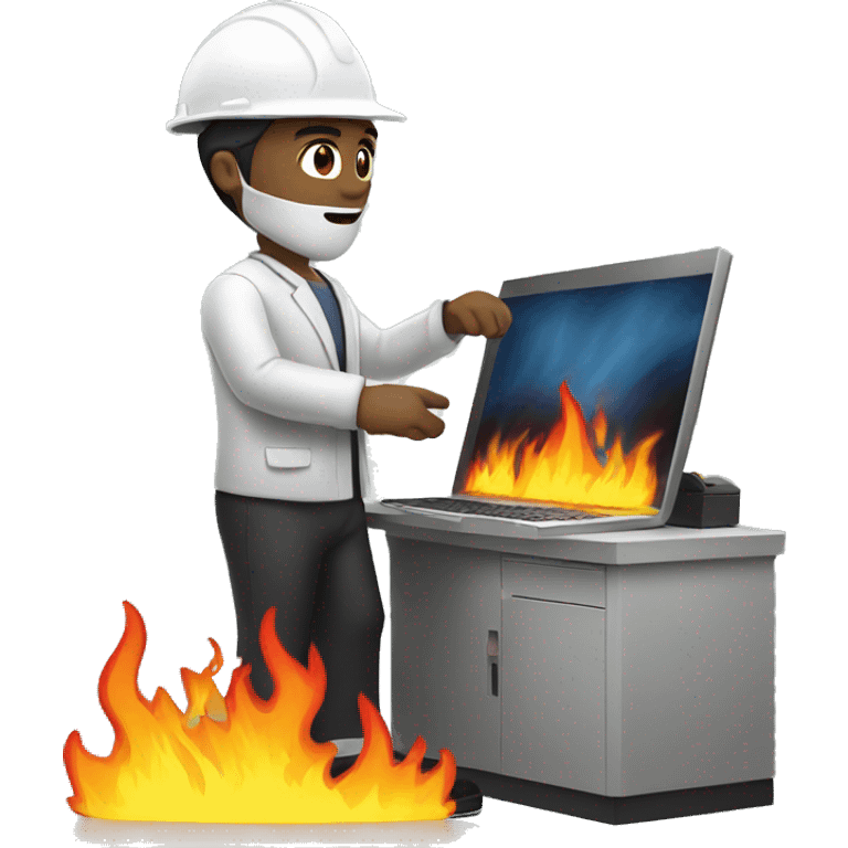 engineer putting out computer on fire emoji