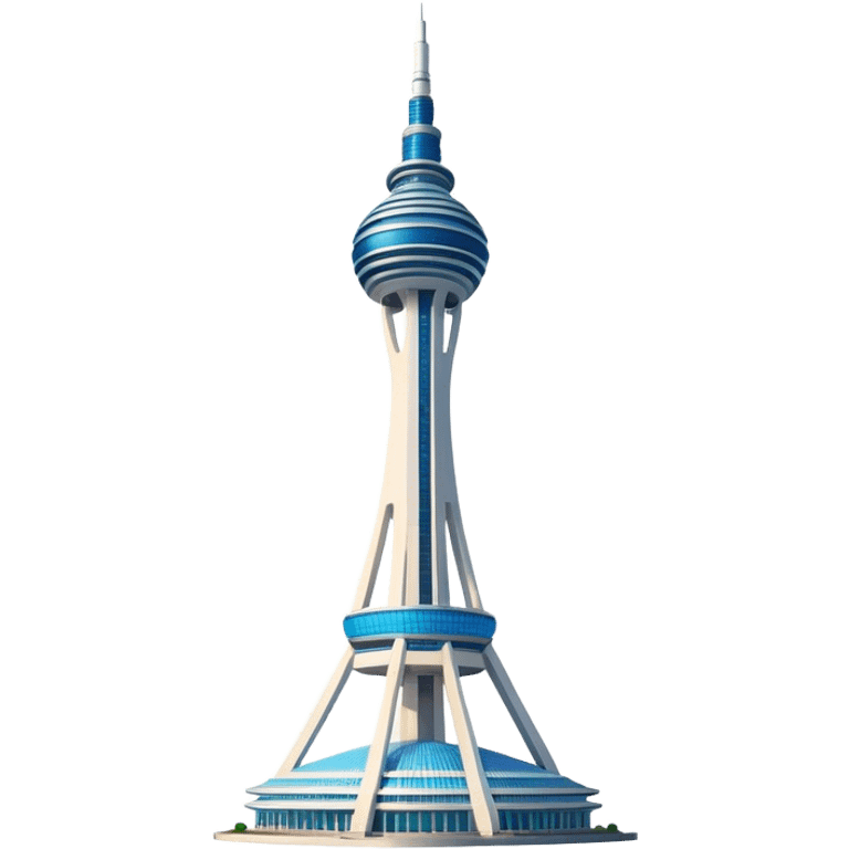 Cinematic Realistic N Seoul Tower Landmark Emoji, showcasing a futuristic tower with panoramic views rendered with sleek textures and vibrant, modern lighting. emoji