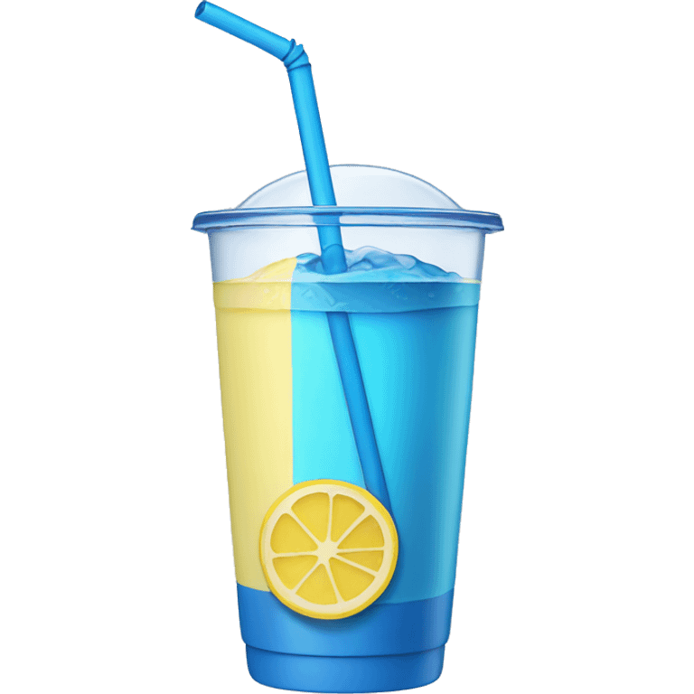 Blue straw in clear cup with light yellow drink in it emoji