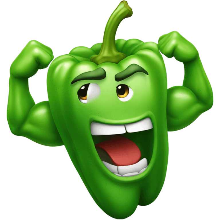 Upset green pepper flexing muscular arms emoji