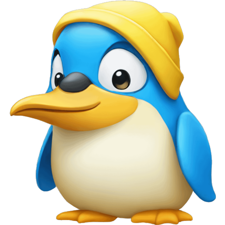 yellow penguin with blue t shirt and hat emoji