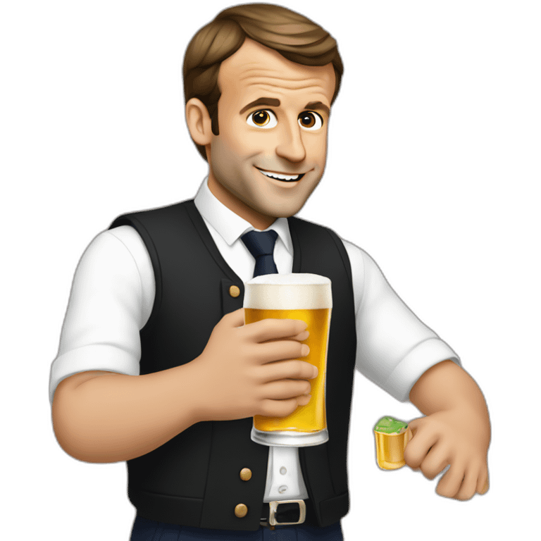 Emmanuel Macron holding a beer emoji