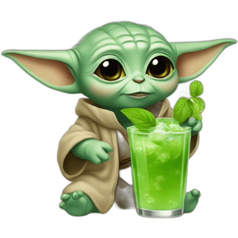 Baby Yoda drinking mojito emoji