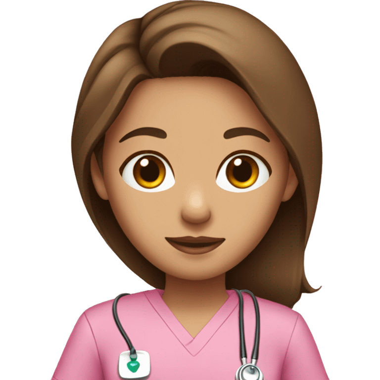 Girl with brown hair in Pink medical scrubs  emoji