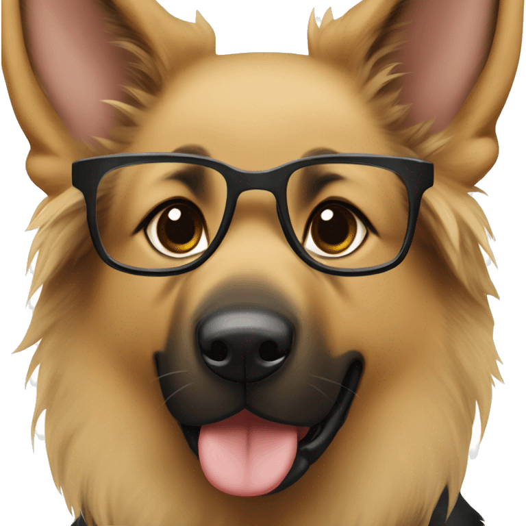 German Shepherd with a girl, girl has glasses and long brown hair emoji