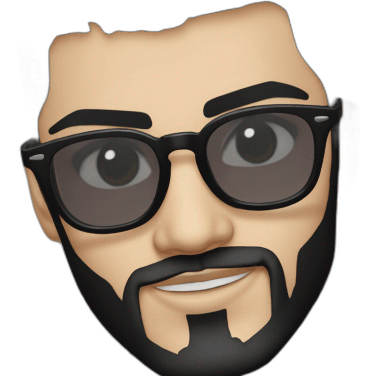 Create a detailed portrait of Zayn Malik with his striking black beard, sleek black glasses, and his dark, mesmerizing black hair and eyes emoji