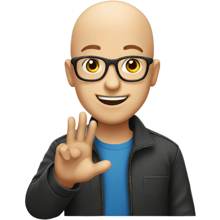 smiling bald boy waving with glasses emoji