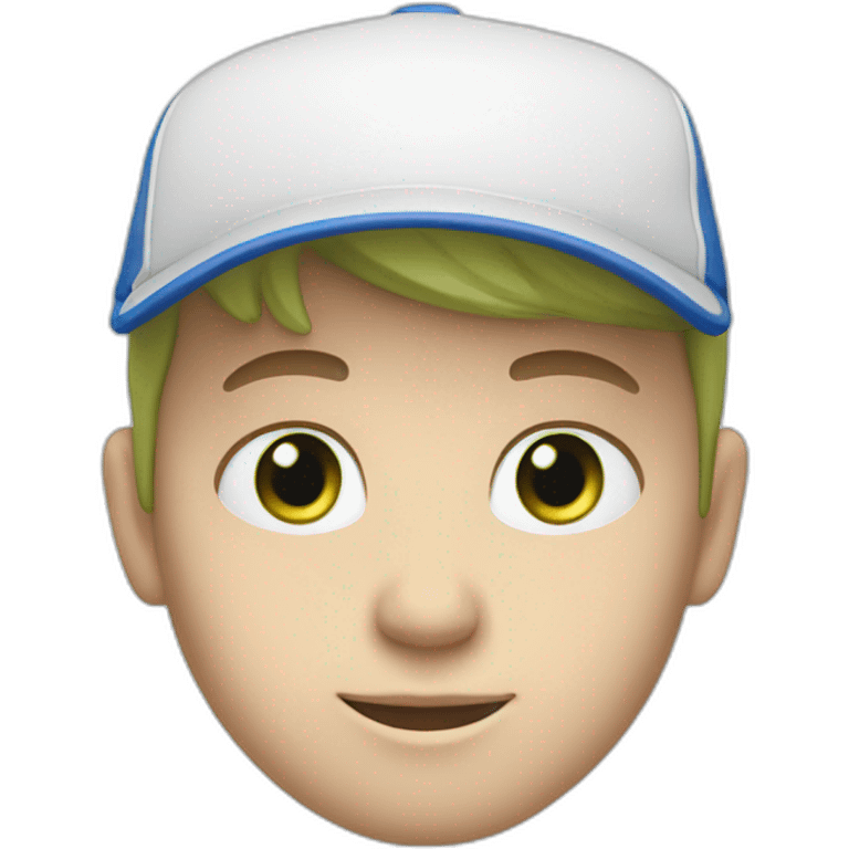 white BOY WITH lime green EYES & BLUE/White cap emoji