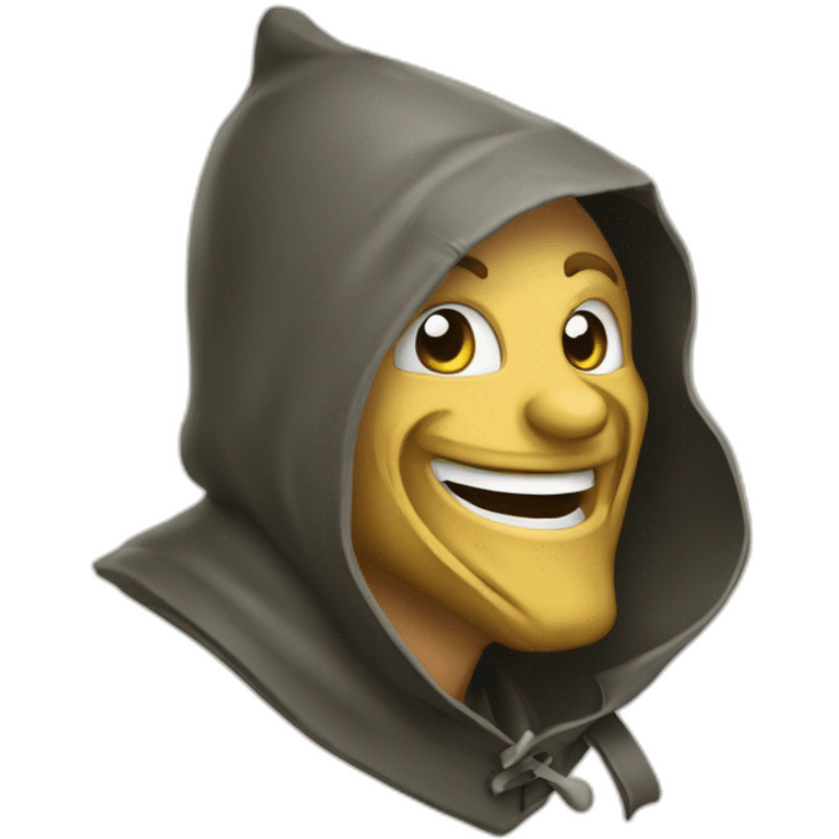 medieval saboteur laughing and escaping, hooded emoji