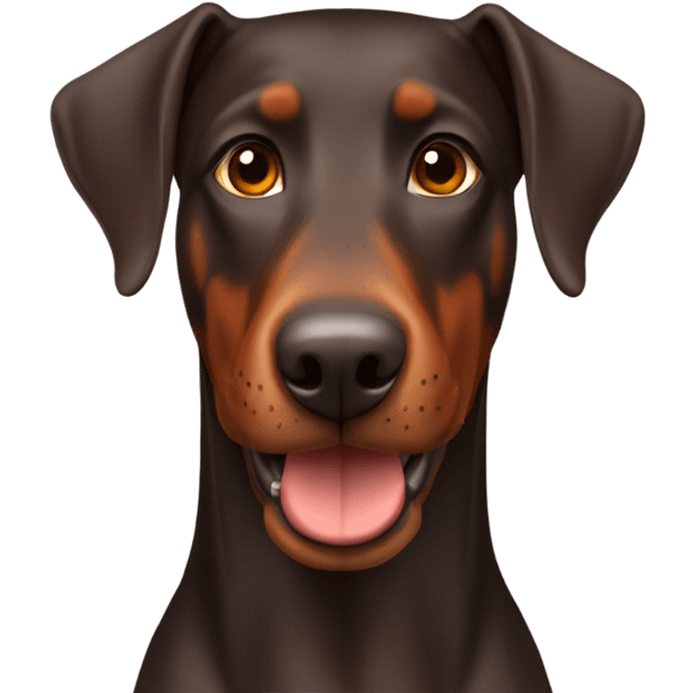 Red and brown Doberman without cropped ears face facing front happy expression  emoji