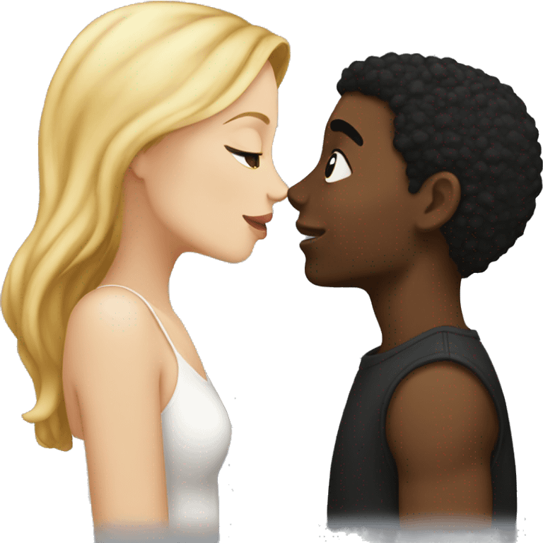 White girl and black boy kissing emoji