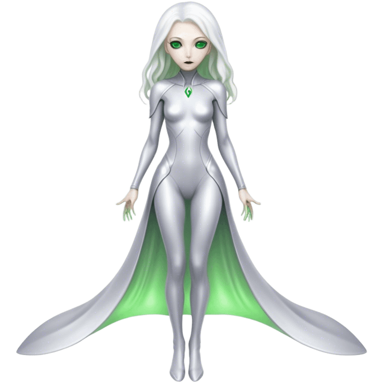 white alien woman, full body, Green eyes  emoji