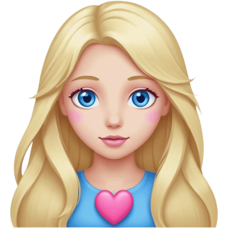 Cinematic realistic blonde with long hair and blue eyes and a pink heart emoji