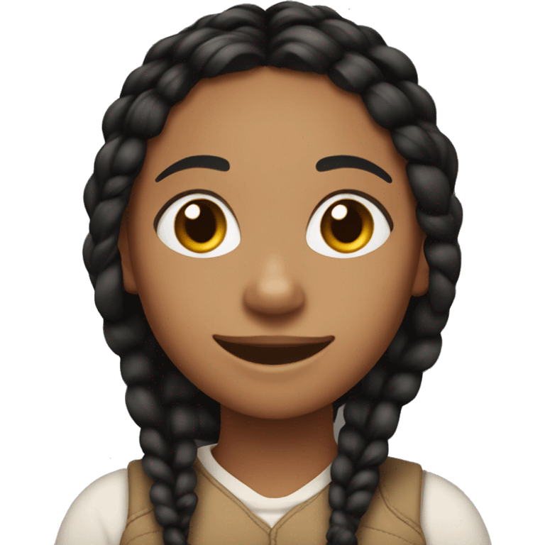 light brown girl with black braids smiling very hard emoji