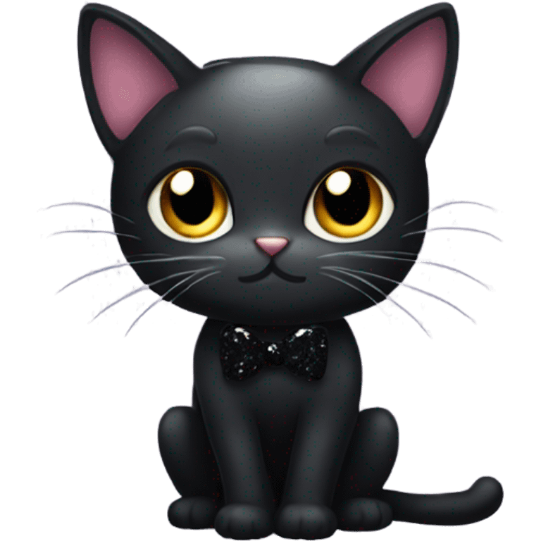 a dark cat with black glitter bow emoji