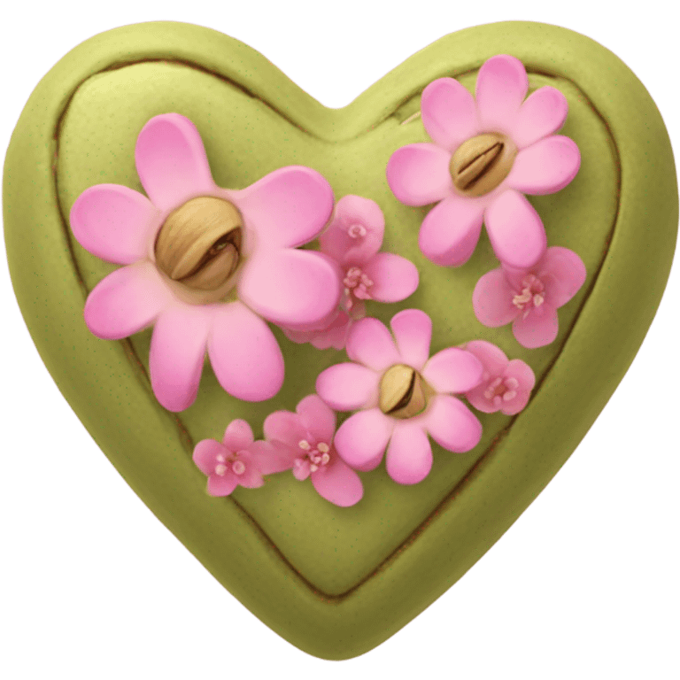 pistachio Color heart decorated with pink flowers emoji