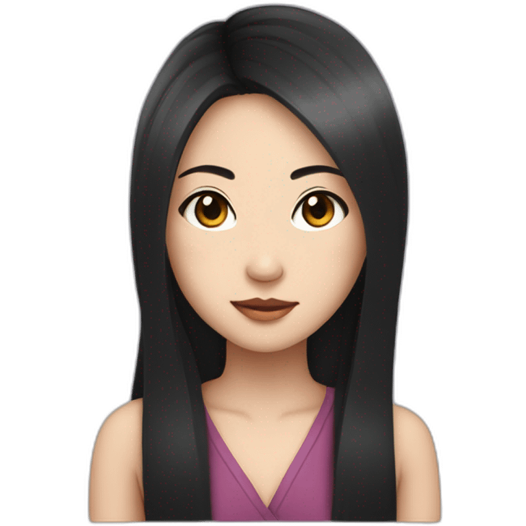 wasian girl with long black hair and eyeliner from head to chest emoji