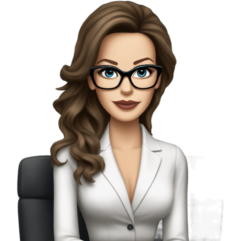 Hyper Realistic photo Kate Beckinsale blue eyes wearing glasses in a business meeting high fashion  emoji