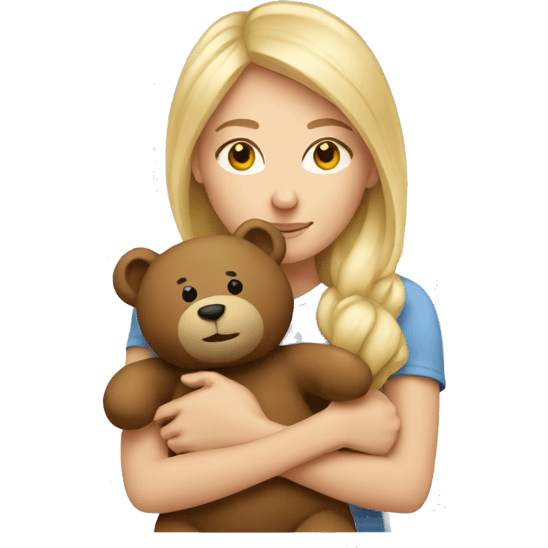 blonde woman hugs teddy bear emoji