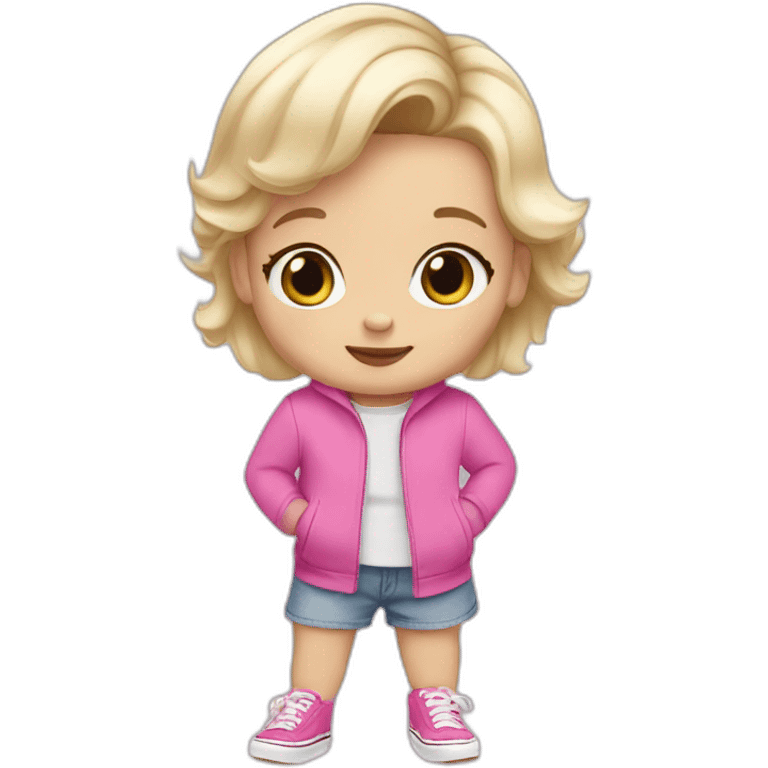 1 year old white blonde girl wearing pink Vans shoes emoji