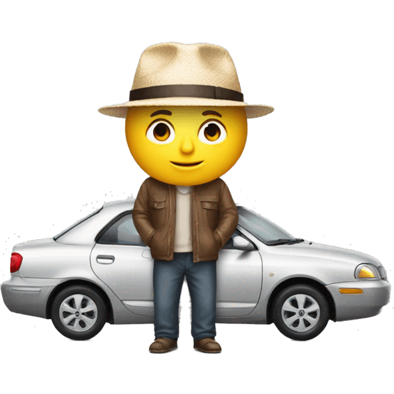 HYUNDA toy car holding man wearing hat written ATM emoji