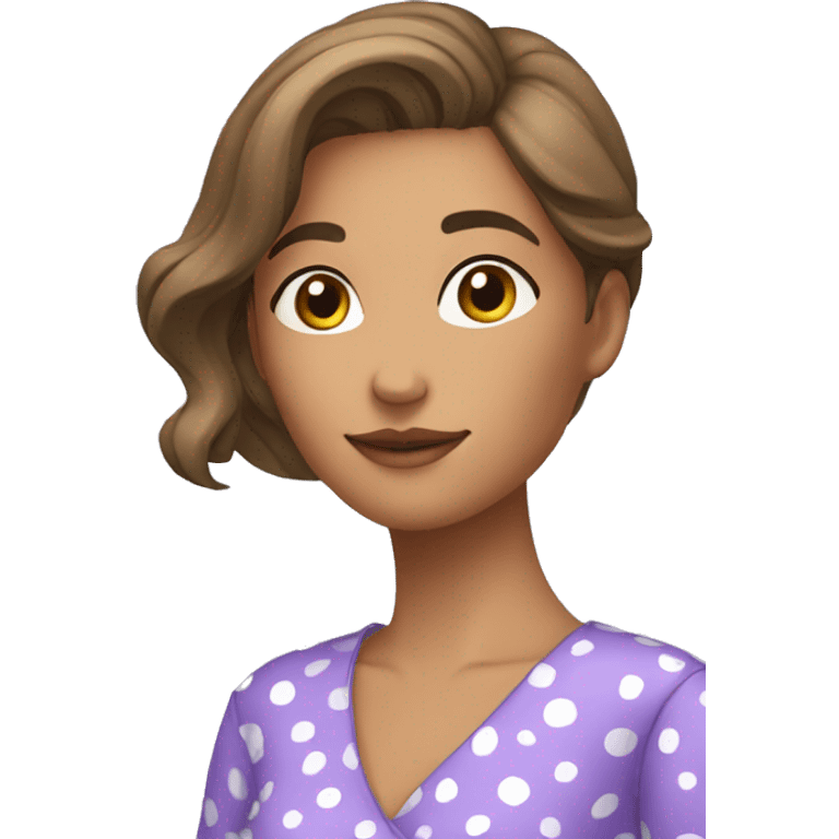 A young woman with lavender kurti white spots showing left side emoji