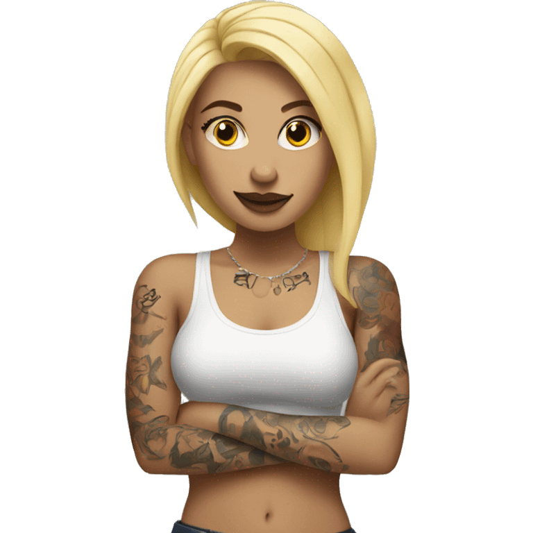 Blonde Woman with tattoos on her arms emoji