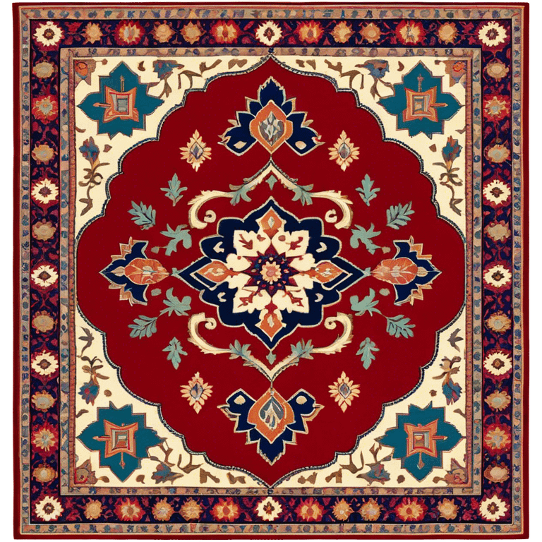 Cinematic Realistic depiction of a richly patterned Turkish carpet, rendered with exquisite details and vibrant colors, set against a soft, warmly lit background that emphasizes its artisanal craftsmanship emoji