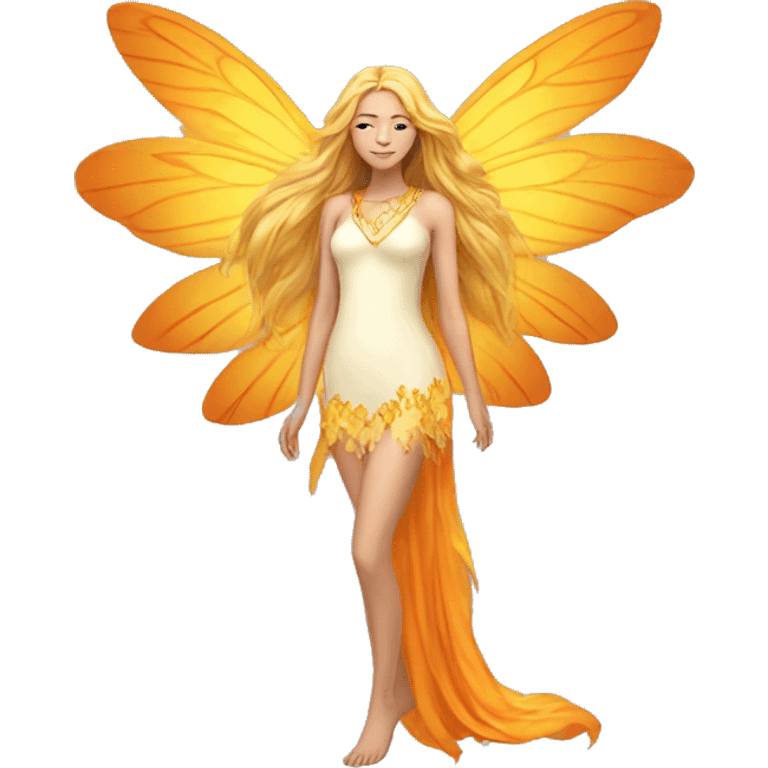 big wings, marigold, Beautiful, fairy, gold, orange, long hair emoji