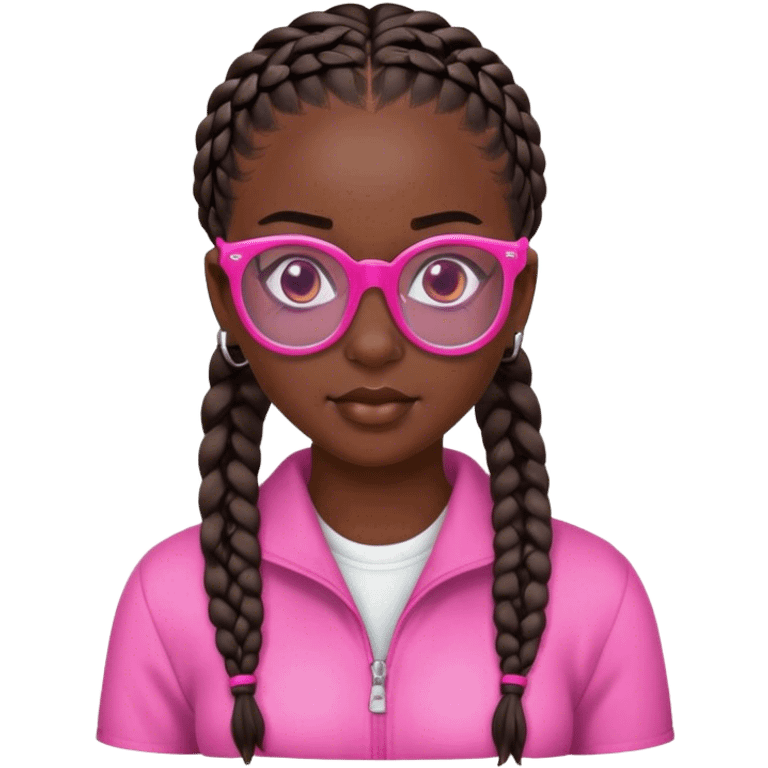 dark skinned girl with pink glasses and cornrows emoji