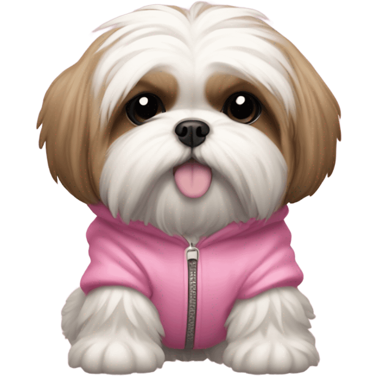 Shih-tzu wearing a pink hoodie emoji