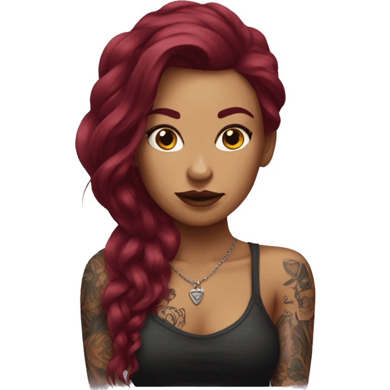 Tattooed woman with long burgundy hair emoji