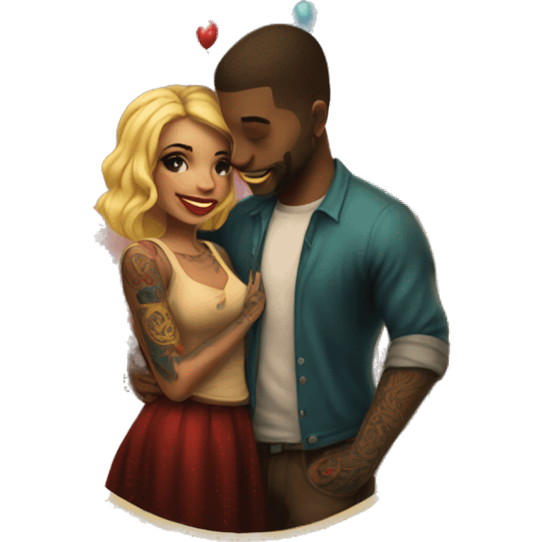 Romantic carnival date for beautiful tattooed couple emoji