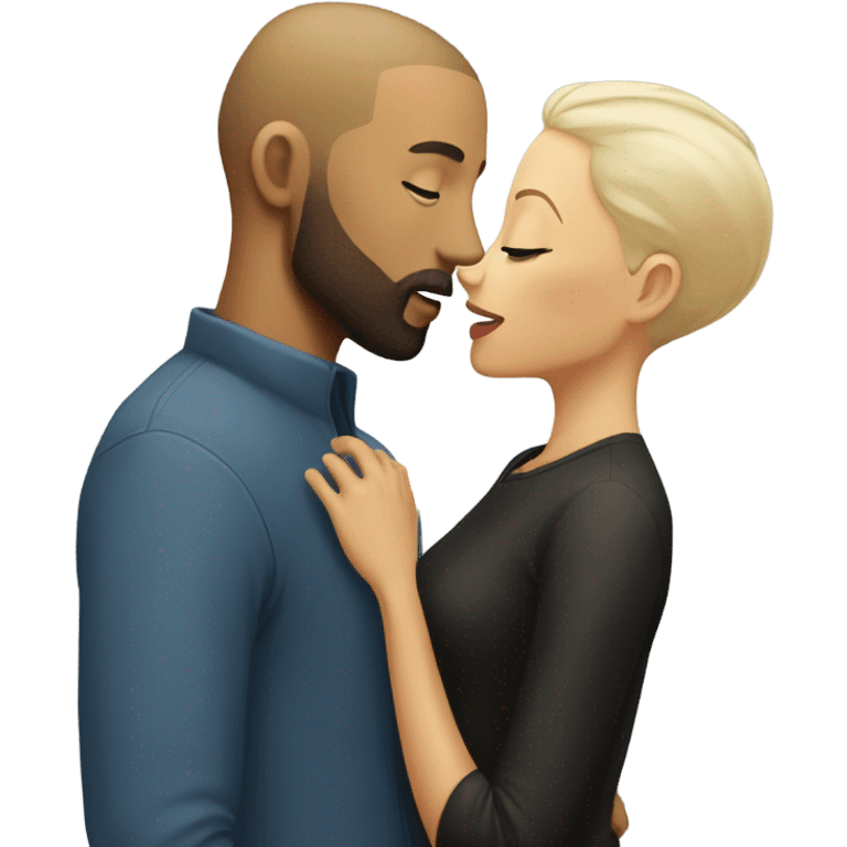 white man with beard and buzz cut kissing black woman with blonde hair emoji