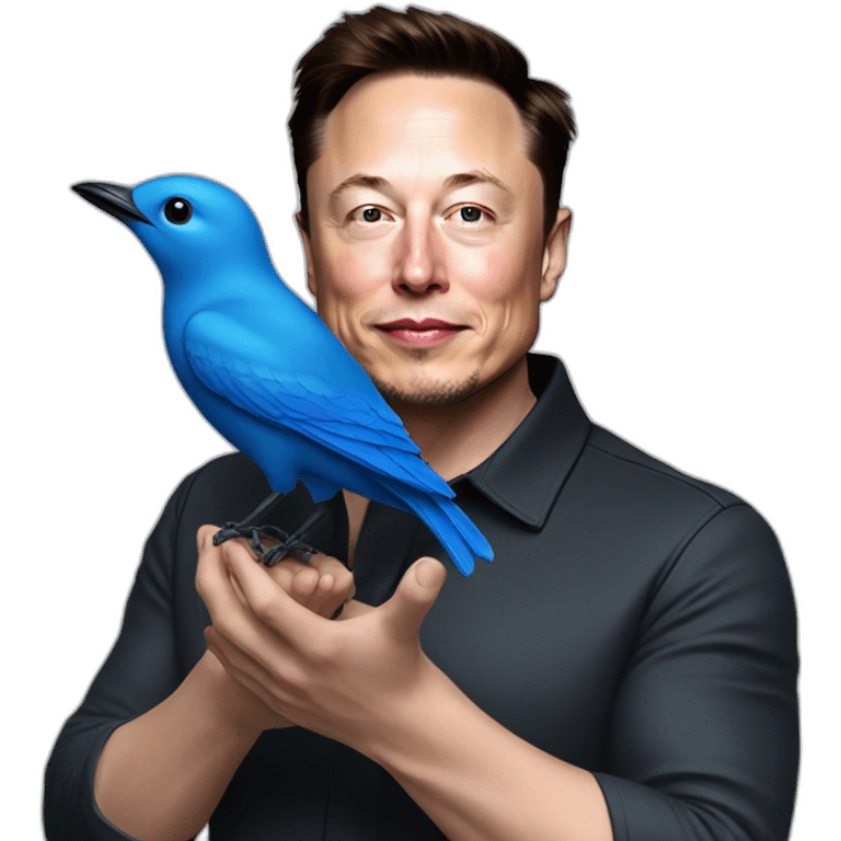 Elon musk holding a blue bird  emoji