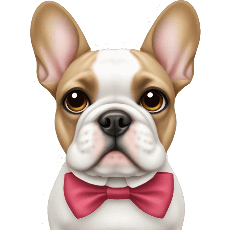 White frenchie with a bow by the ear emoji