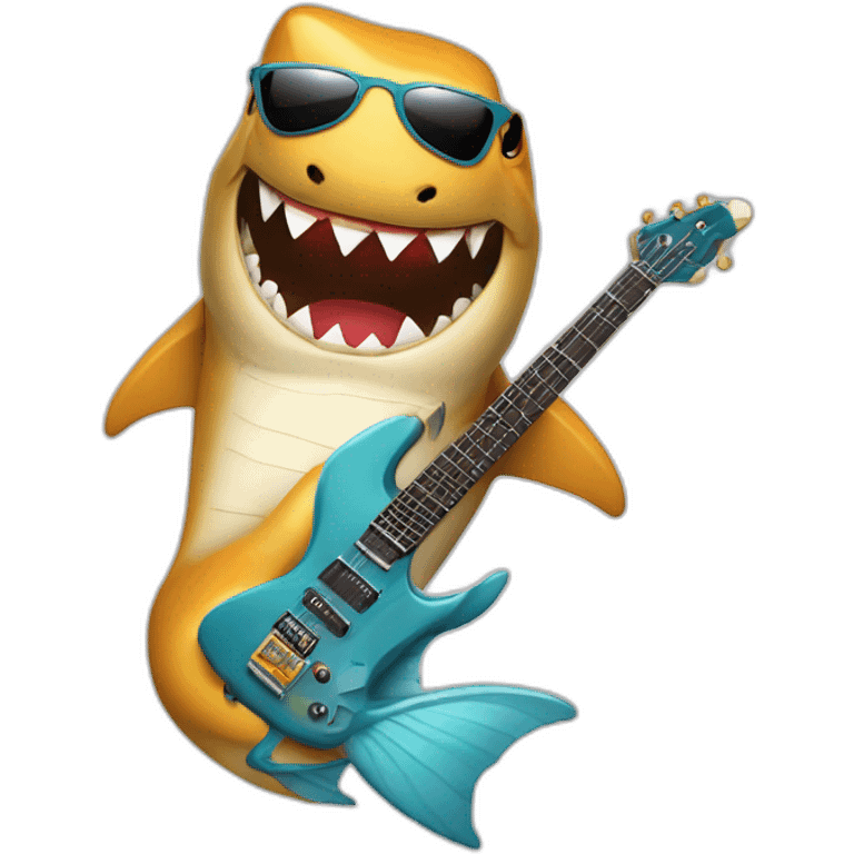 Shark with sunglases and an electric guitar an electric gitar emoji