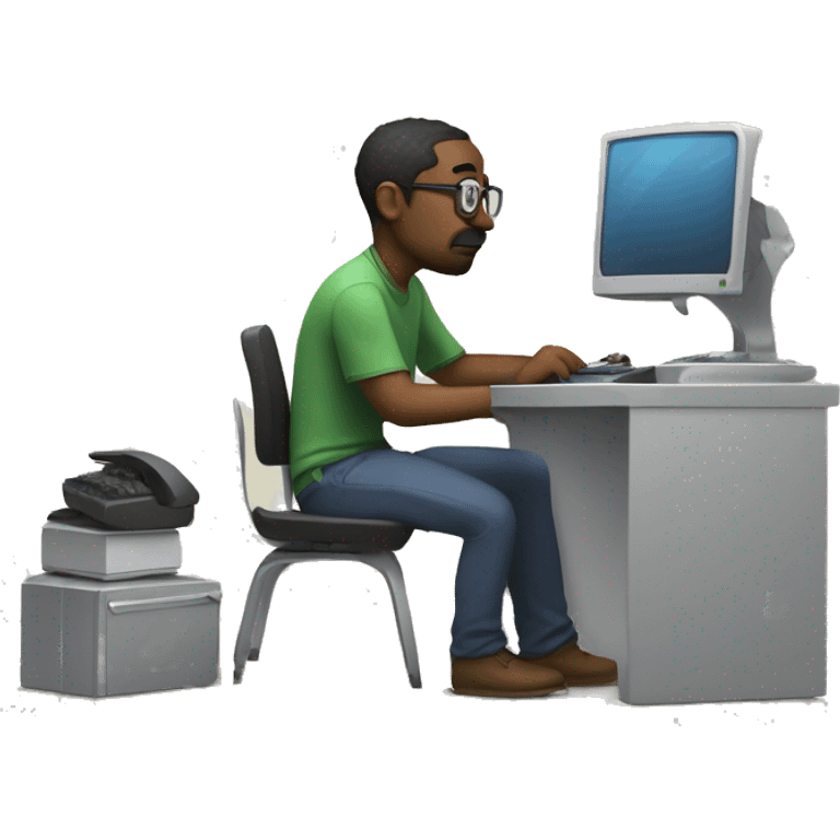 a tired programmer and developer sits behind a computer and makes a website.  emoji