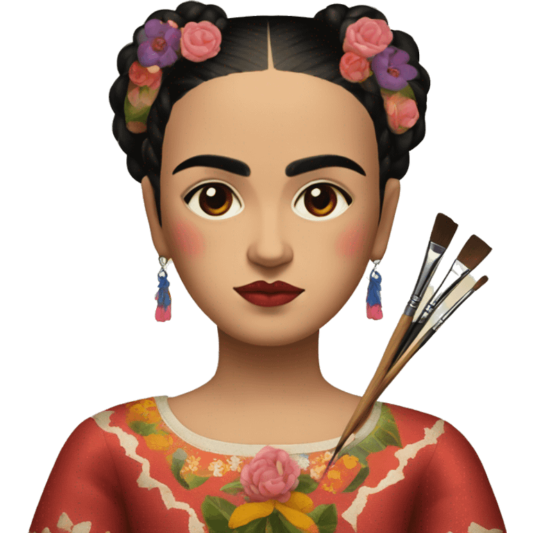 body frida kahlo kid with paintbrush emoji